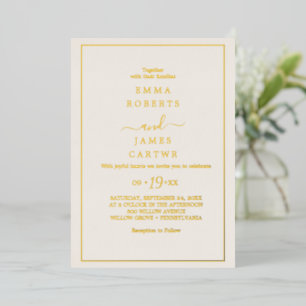 Minimalist Gold Foil   Ivory Casual Wedding  Invitation