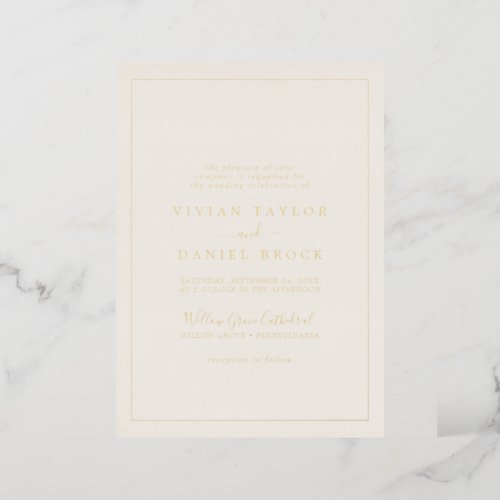Minimalist Gold Foil  Ivory Formal Wedding Foil Invitation