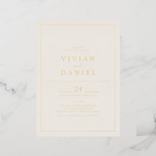 Minimalist Gold Foil  Ivory Styled Date Wedding Foil Invitation