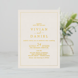 Minimalist Gold Foil   Ivory Styled Date Wedding Invitation