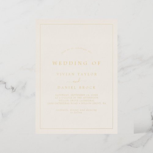 Minimalist Gold Foil  Ivory Typography Wedding Foil Invitation