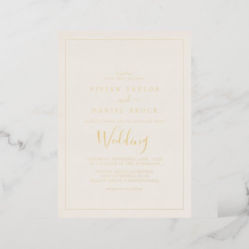 Minimalist Gold Foil  Ivory Wedding Foil Invitation