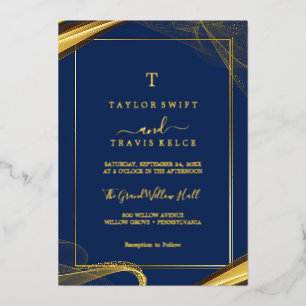 Minimalist Gold Foil Navy Date Wedding Invitation