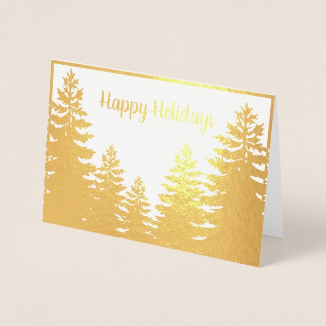 Minimalist gold foil pine tree silhouette   card (Front)