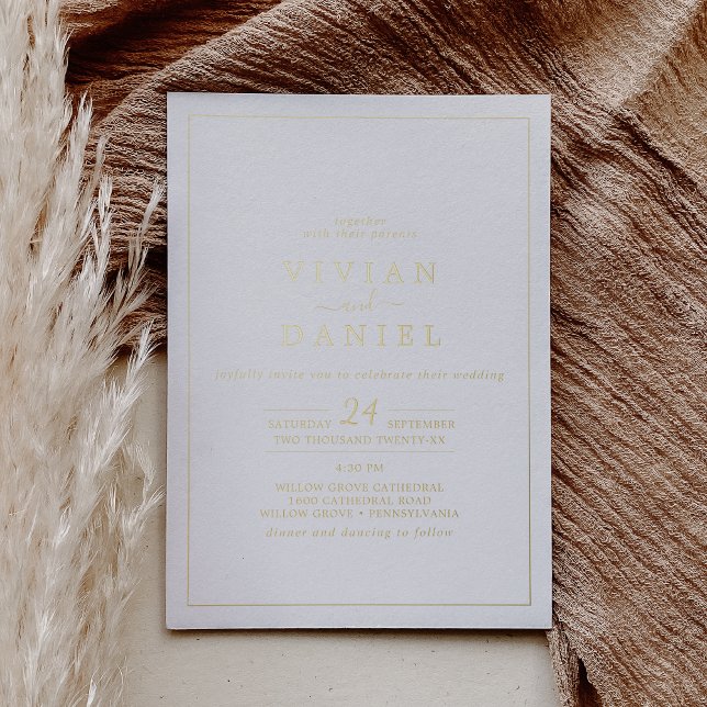 Minimalist Gold Foil Styled Date Wedding Invitation (Creator Uploaded)