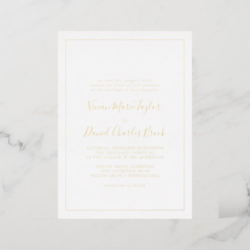 Minimalist Gold Foil Traditional Wedding Foil Invitation