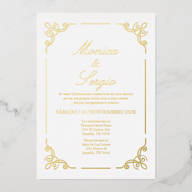 Minimalist gold foil wedding  invitation (Front)