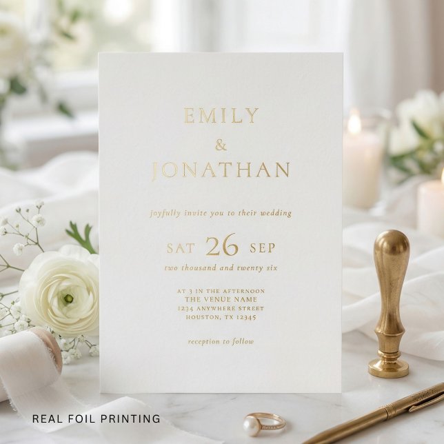 Minimalist Gold Foil Writing Wedding  Invitation (Real foil writing)