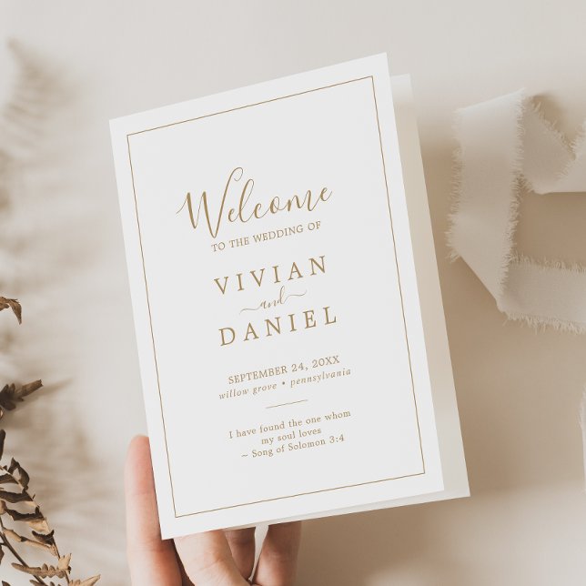 Minimalist Gold Folded Wedding Program (Creator Uploaded)