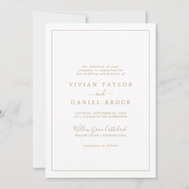 Minimalist Gold Formal Wedding Invitation (Front)