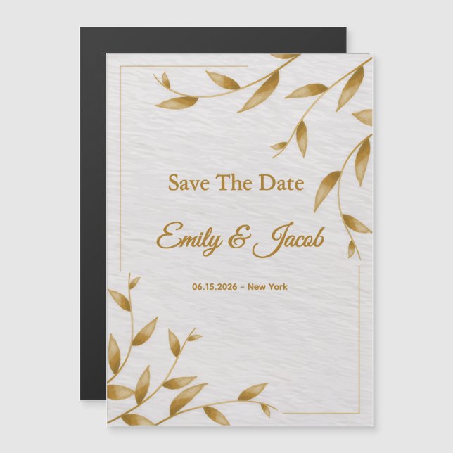 Minimalist Gold Frame Save The Date Card | Elegant (Front/Back)