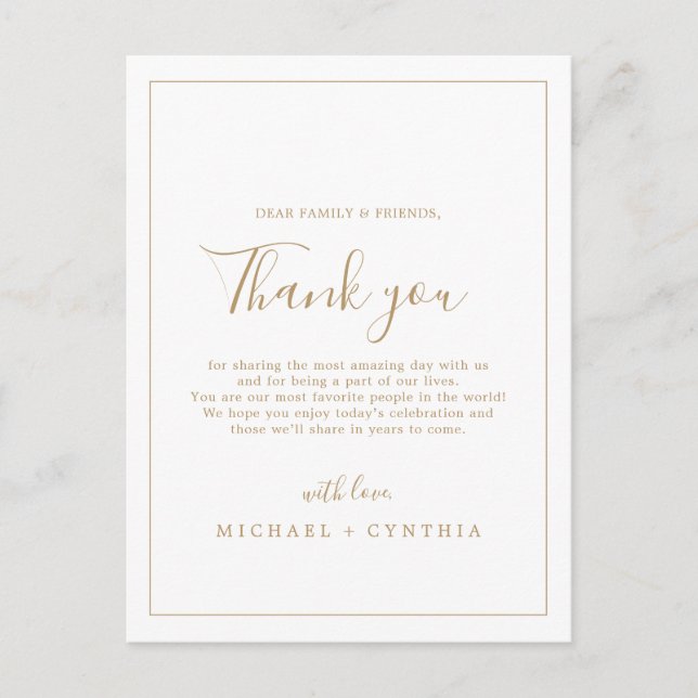 Minimalist Gold Frame Thank You Reception Card (Front)
