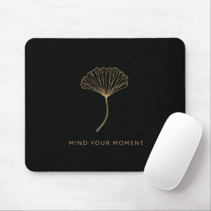 Minimalist Gold Ginkgo Leaf Zen Quote Mousepad