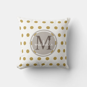 Minimalist Gold Glitter and Gray Monogram Throw Pillow