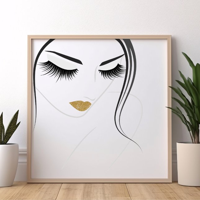 Minimalist Gold Glitter Lips Fashion Woman Face Poster (Creator Uploaded)