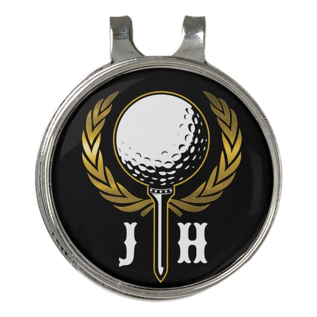 Minimalist Gold Golf Monogram Design Golf Hat Clip (Front)