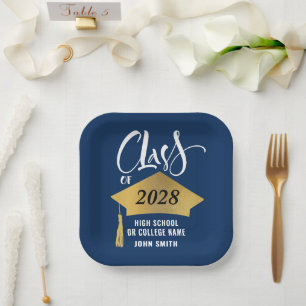 Minimalist Gold Grad Cap Stylish Graduation Party Paper Plates