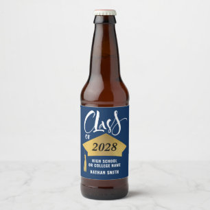 Minimalist Gold Grad Cap Stylish Script Graduation Beer Bottle Label