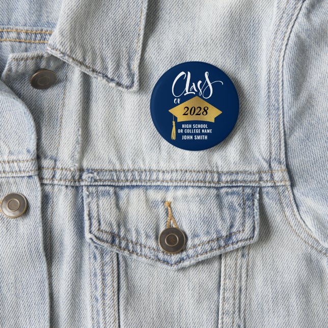 Minimalist Gold Grad Cap Stylish Script Graduation Button (In Situ)