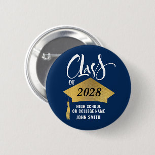 Minimalist Gold Grad Cap Stylish Script Graduation Button