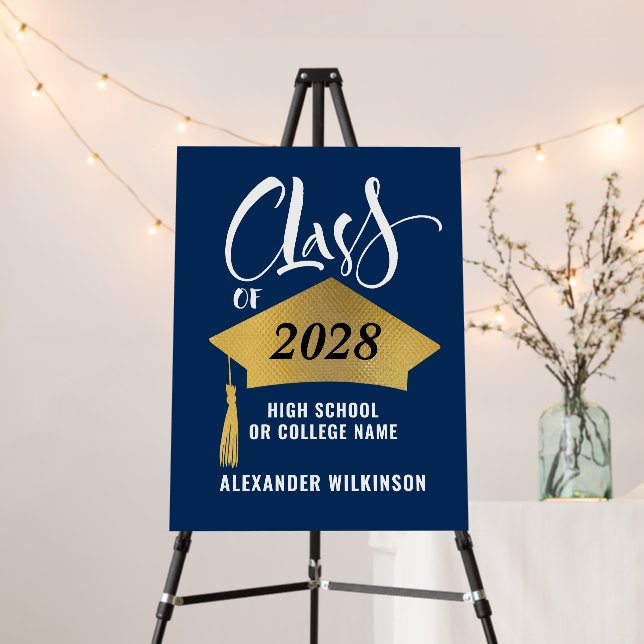Minimalist Gold Grad Cap Stylish Script Graduation Foam Board (In Situ (Stand))