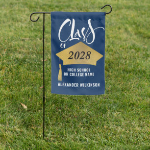 Minimalist Gold Grad Cap Stylish Script Graduation Garden Flag