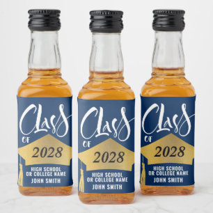 Minimalist Gold Grad Cap Stylish Script Graduation Liquor Bottle Label
