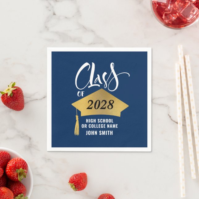 Minimalist Gold Grad Cap Stylish Script Graduation Napkins (Insitu)