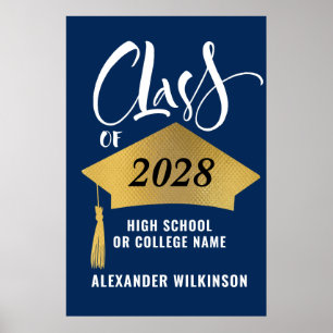 Minimalist Gold Grad Cap Stylish Script Graduation Poster