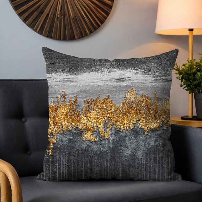 Minimalist Gold Gray Abstract Brushstrokes Modern Throw Pillow (Creator Uploaded)
