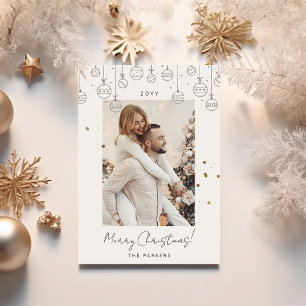 Minimalist Gold Gray Ornaments Christmas Photo Holiday Card