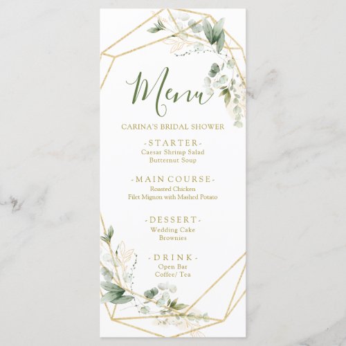 Minimalist Gold Greenery Geometric Baby in Bloom Menu