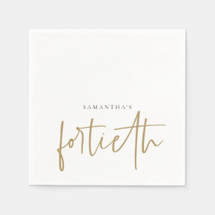Minimalist Gold Handwriting Style Name Fortieth Napkins