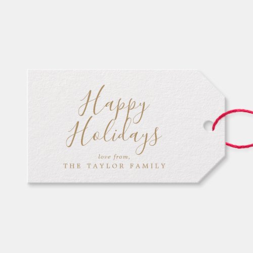 Minimalist Gold Happy Holidays Family Holiday Gift Tags