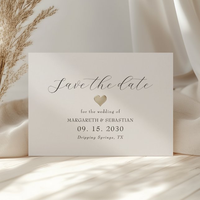 Minimalist Gold Heart Save The Date Letterpress Photo Cards (Creator Uploaded)