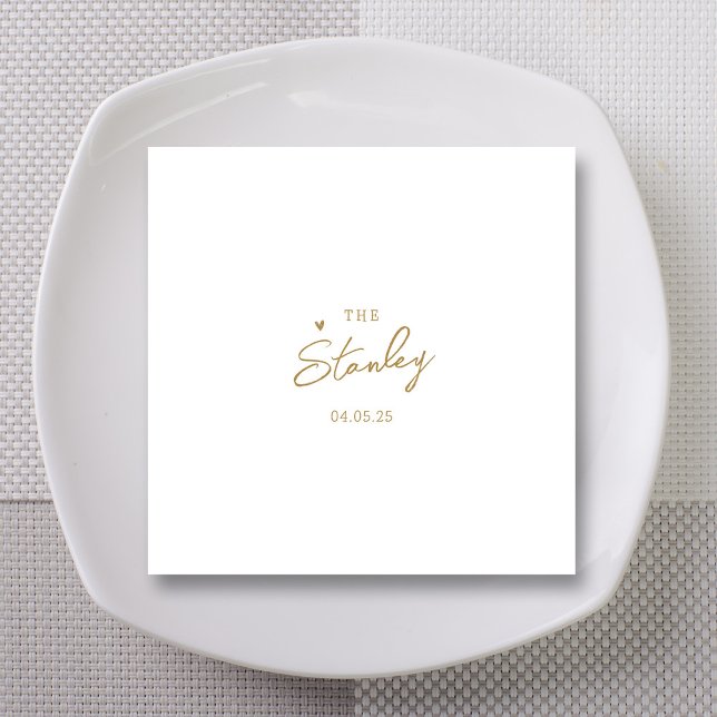 Minimalist Gold Heart Script with Names Wedding Napkins (Minimalist Gold Heart Script with Names Wedding Napkins)