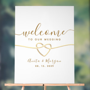 Minimalist Gold Heart Wedding Welcome Acrylic Sign