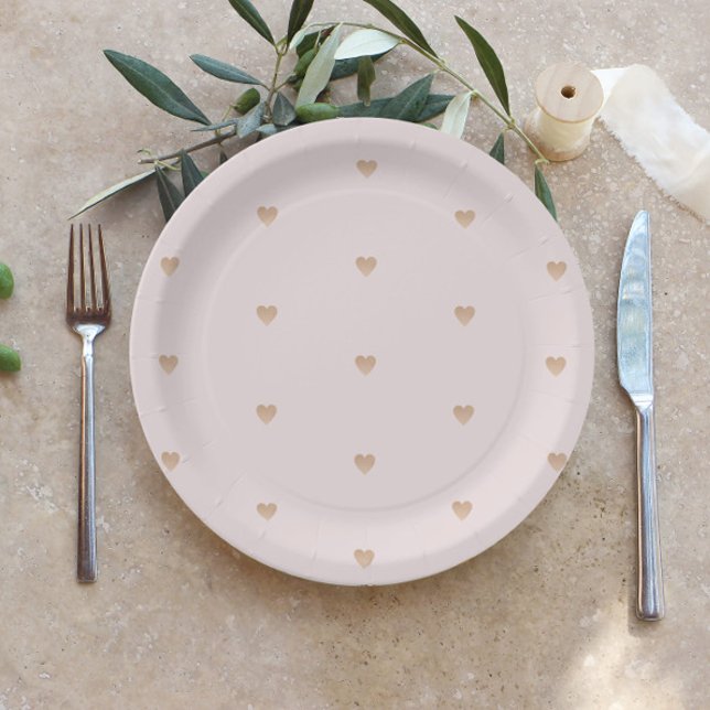 Minimalist gold hearts blush pink baby shower paper plates (Creator Uploaded)