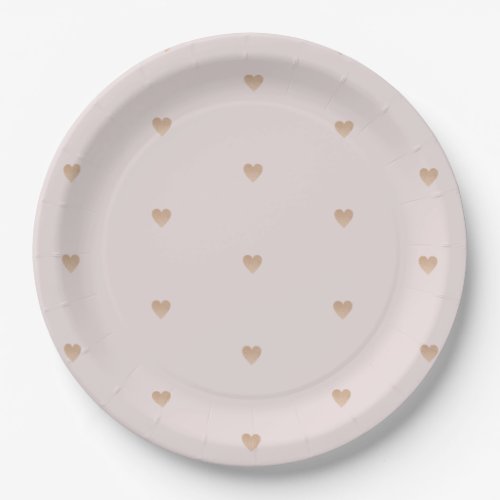 Minimalist gold hearts blush pink baby shower paper plates