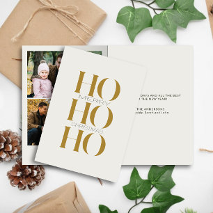 Minimalist Gold "HO HO HO" Photo Christmas Holiday Card