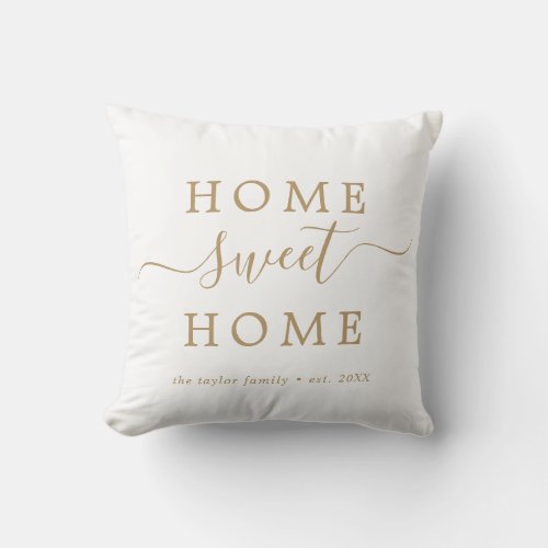 Minimalist Gold Home Sweet Home Housewarming Throw Pillow