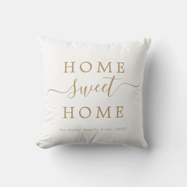 Minimalist Gold Home Sweet Home Housewarming Throw Pillow (Front)
