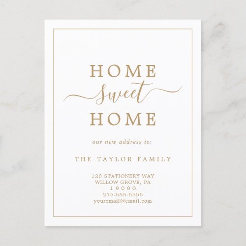 Minimalist Gold Home Sweet Home Moving Announcement Postcard