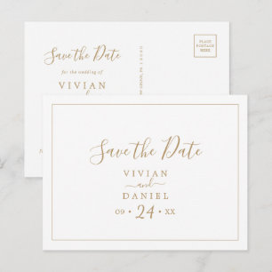 Minimalist Gold Horizontal Save the Date Postcard