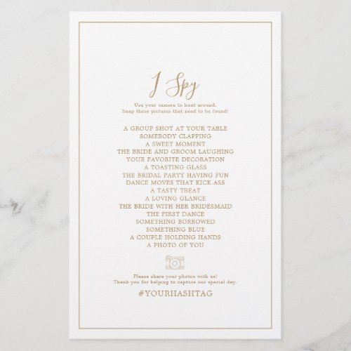 Minimalist Gold I Spy Wedding Scavenger Hunt Game Flyer