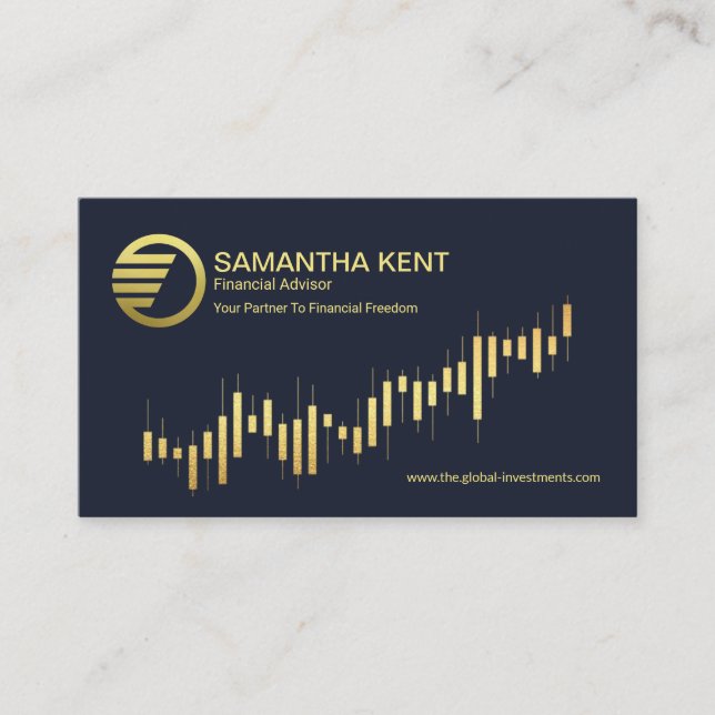 Minimalist Gold Investment Graph Financial Advisor Business Card (Front)