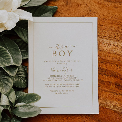 Minimalist Gold It's A Boy Baby Shower