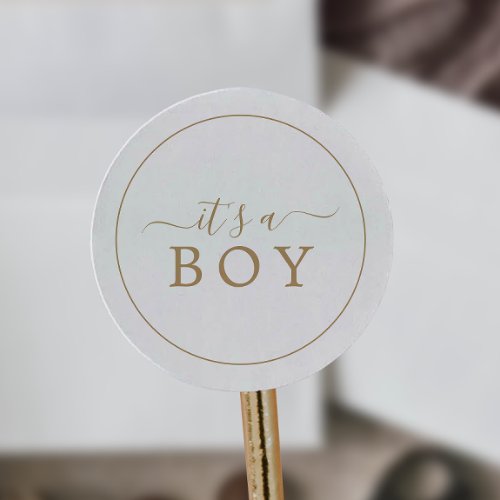Minimalist Gold Its A Boy Baby Shower Sticker