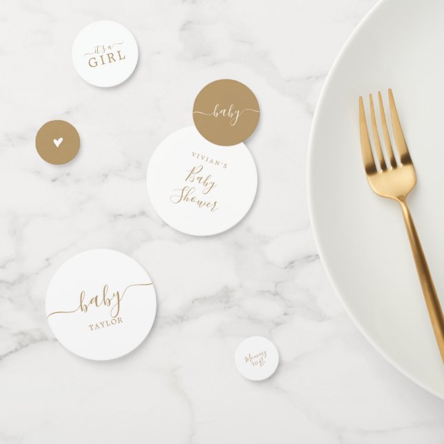 Minimalist Gold It's A Girl Baby Shower Table Confetti (Group)