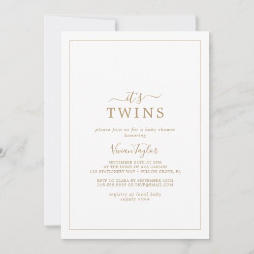 Minimalist Gold Its Twins Baby Shower Invitation